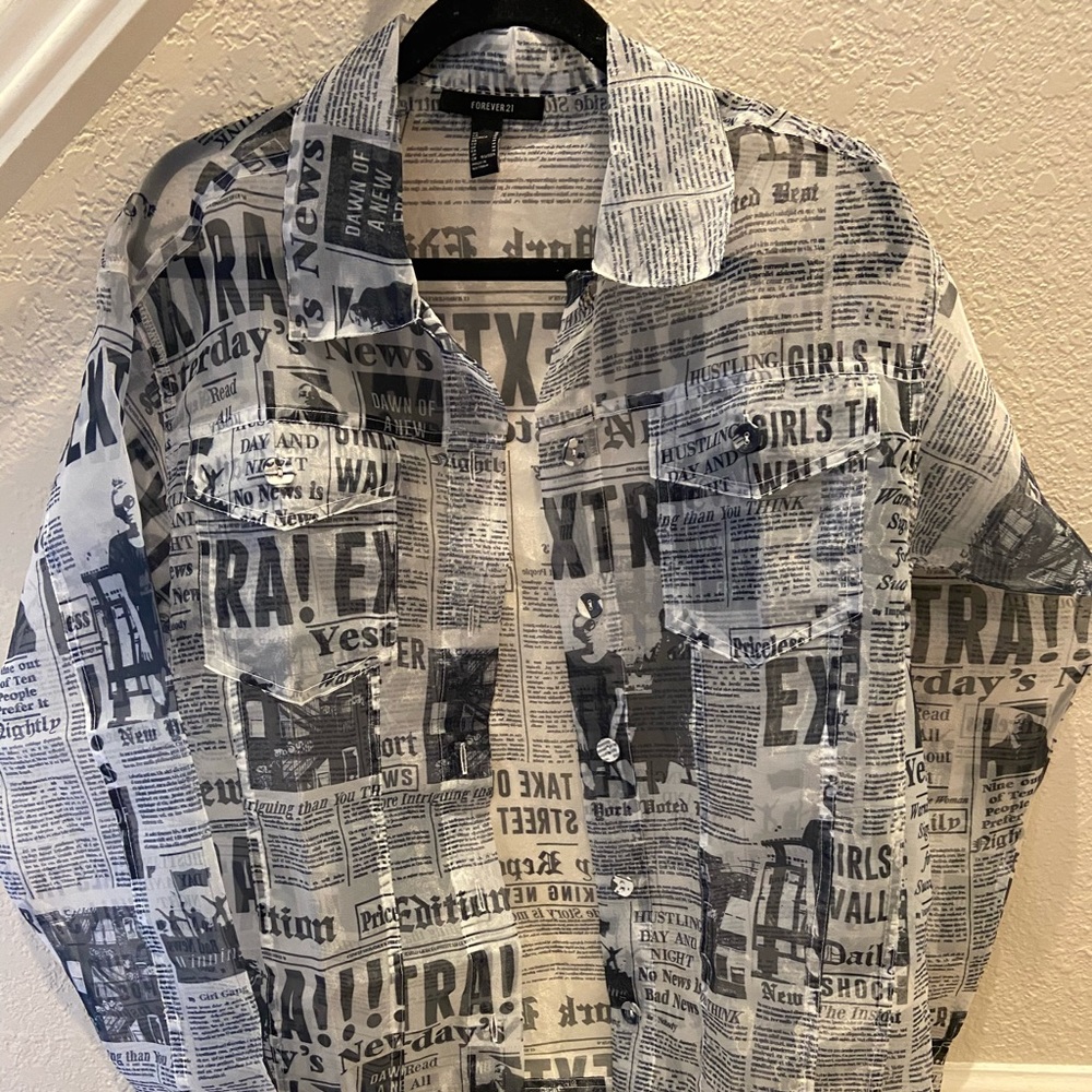 newspaper print button down